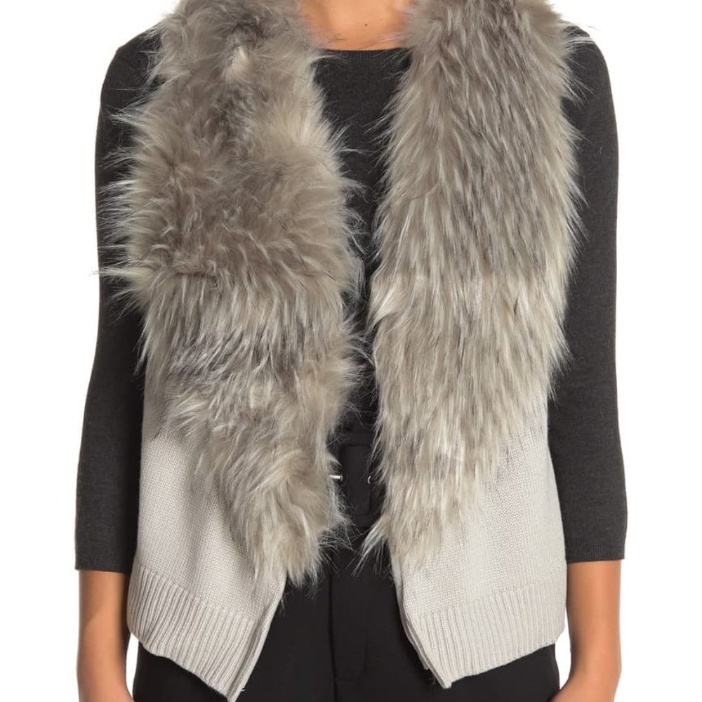 Love Token Faux Fur & Faux Suede Vest Grey NWT S